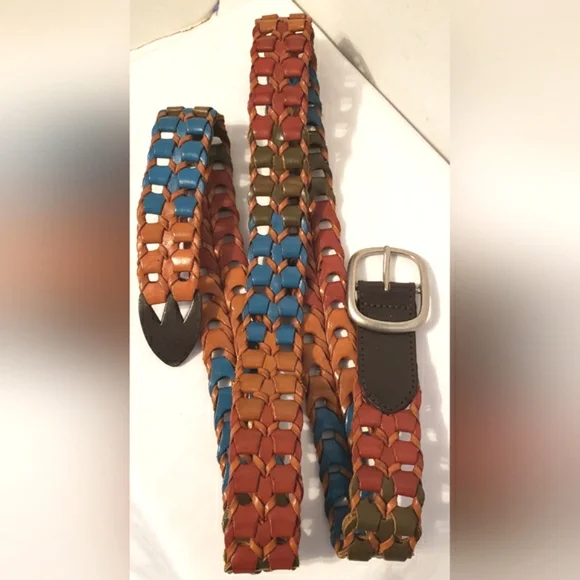 Multicolored Woven Womens Leather Belt Size 2XL Boho Western Southwestern - Picture 1 of 14